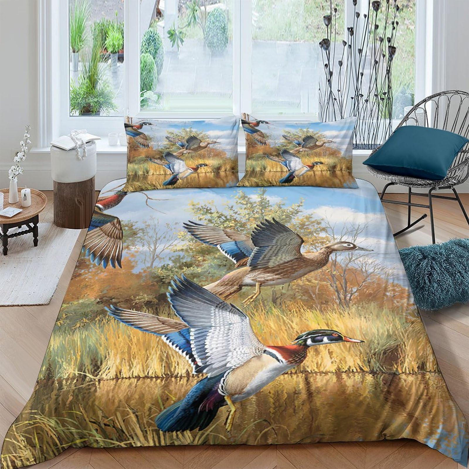 Ctjqhvkz Style-3 3D Printed Wild Duck Fitted Sheet Microfiber Soft Breathable Wetland Landscape Bed Cover For Bedroom Dorm Decor Single（135X200cm）