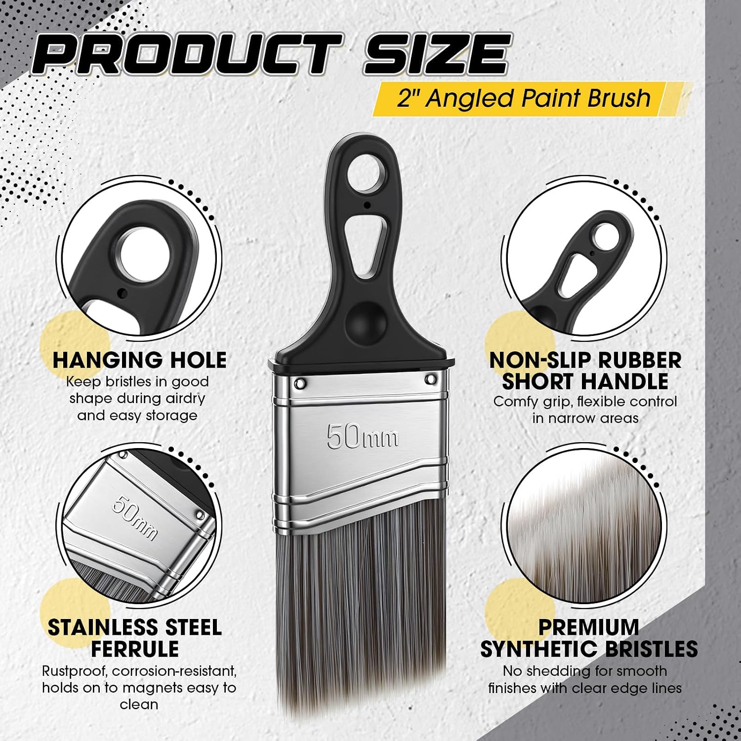 LemonRoad 12 Pack 2 Inch Short Angle Paint Brush Bulk Easy to Grip Rubber Short Handle Synthetic Bristles Paint Brushes for Painting Walls, Cabinets, Sash, Cut in, Trim