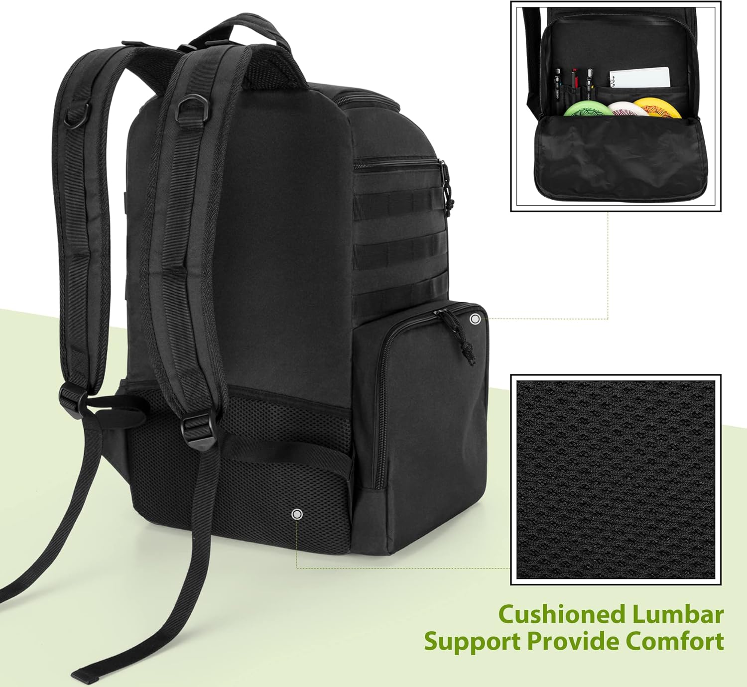 DSLEAF Disc Golf Bag with 24-26 Discs Capacity, Disc Golf Backpack with Two Sidewall Supports and Molle Webbing for Beginner, Hobbyist, Adults and Teenagers