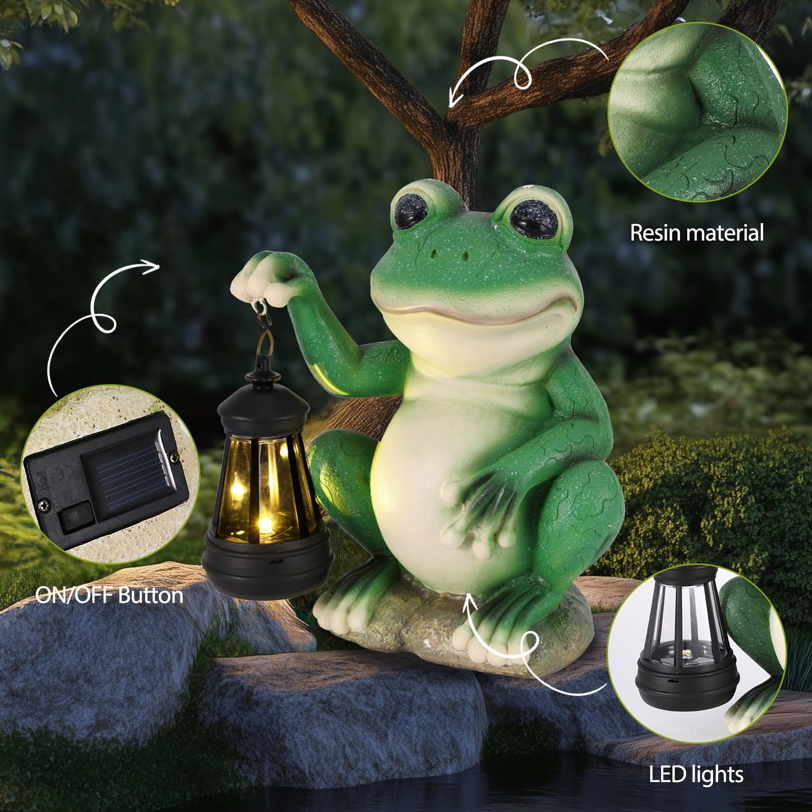 Statue de Jardin en Forme de Grenouille Solaire,Figurine Grenouille Résine Étanche avec Lanterne à LED à énergie Solaire,Grenouille Statue Jardin Exterieur avec Sourire pour Terrasse Cour Pelouse