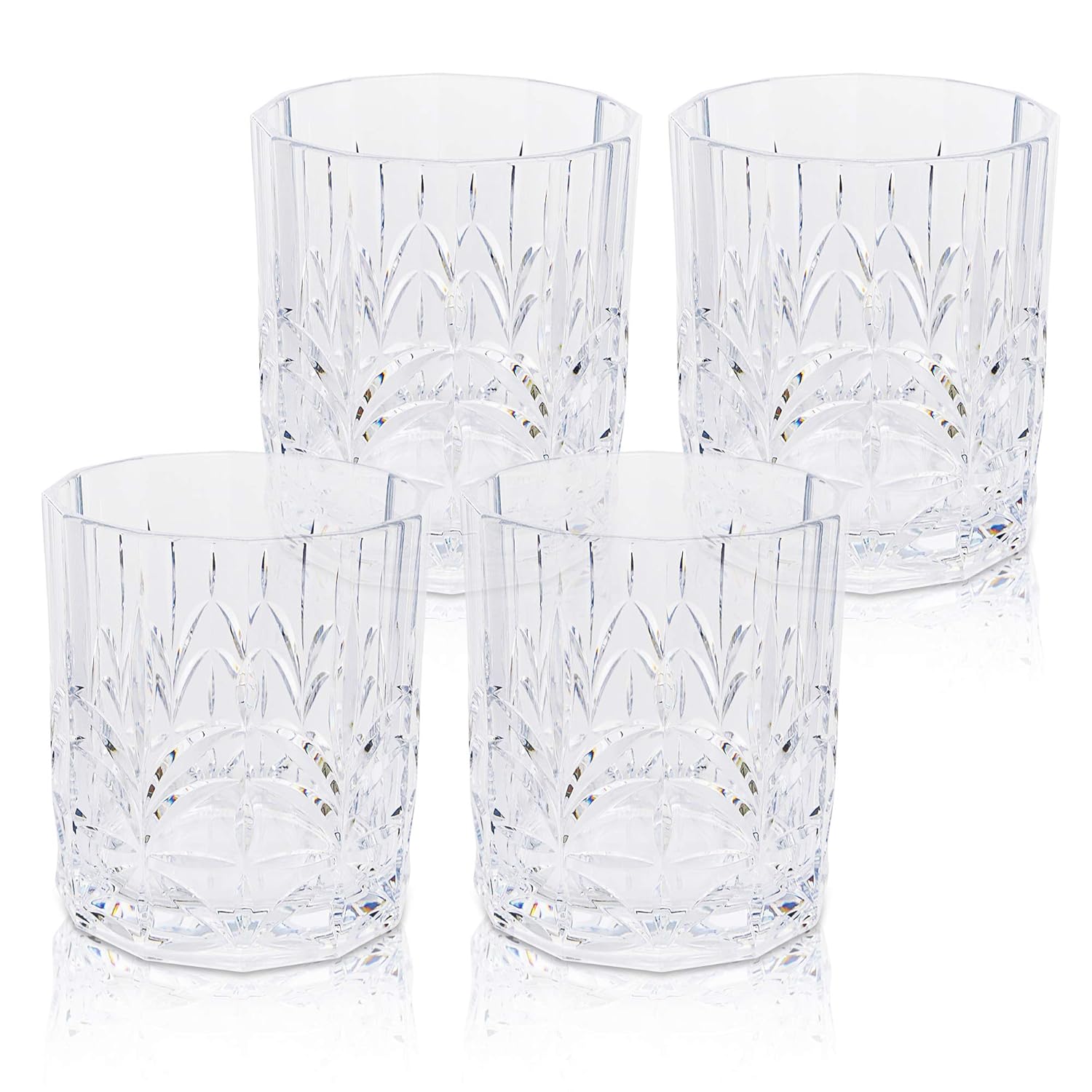 BELLAFORTE Tritan Plastic Whiskey Glasses Set of 4 13oz Unbreakable Wine Glasses Shatterproof Crystal Cut Drinking Glasses for