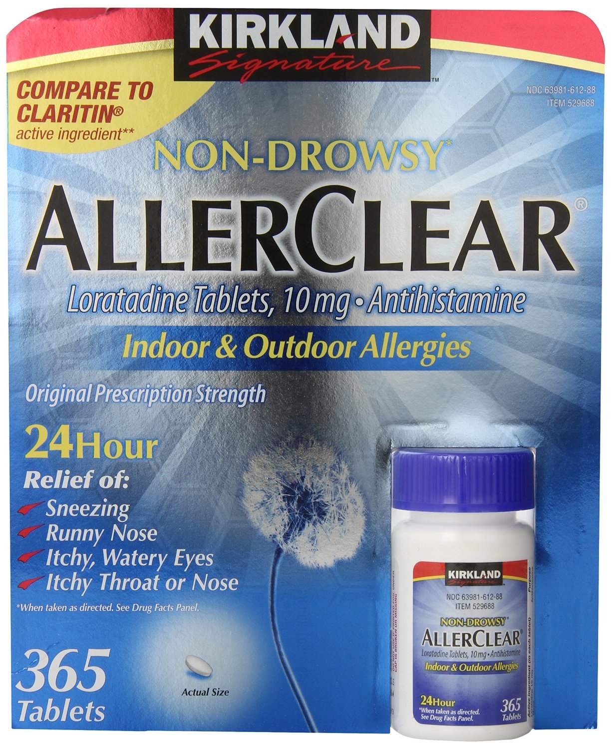 Kirkland Signature Non Drowsy Allerclear Loratadine Tablets, Antihistamine, 10mg, All New Mega Pack 