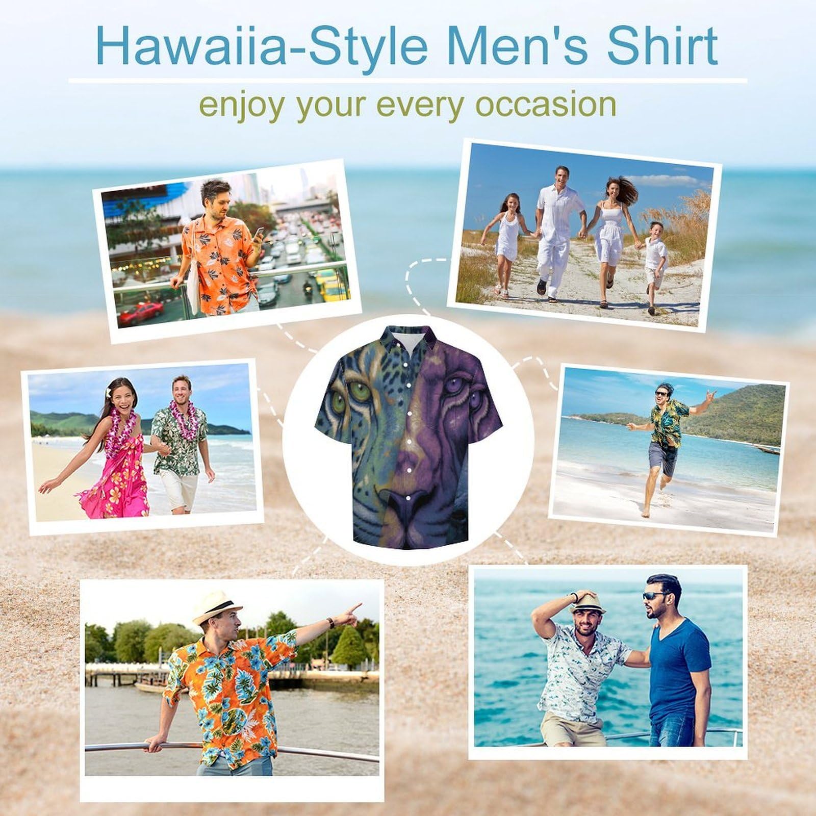 Camicia da Uomo Button Down con Stampa Tigre Ghepardo, Arte degli Animali Camicia Hawaiana Casual a Maniche Corte Camicie da Spiaggia Camicie da Vacanza