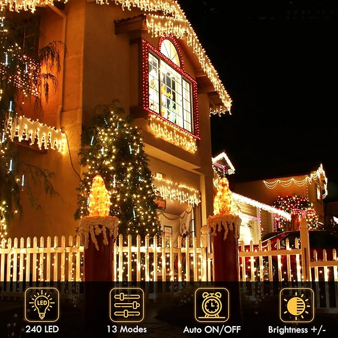 Cable de luz LED 240LED 88Ft conector blanco cálido impermeable miniatura 2