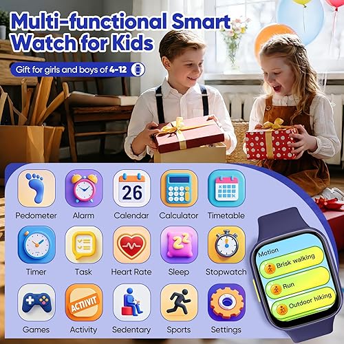 Vista 2 de Reloj inteligente para niños, no necesita aplicación/teléfono, pantalla táctil HD, rastreador de actividad física con frecuencia cardíaca, monitor