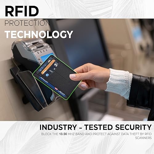 Miniatura 2 de Cartera con tarjetero minimalista para hombres y mujeres con bloqueo RFID y bolsillo frontal de cuero, Negro azabache., S