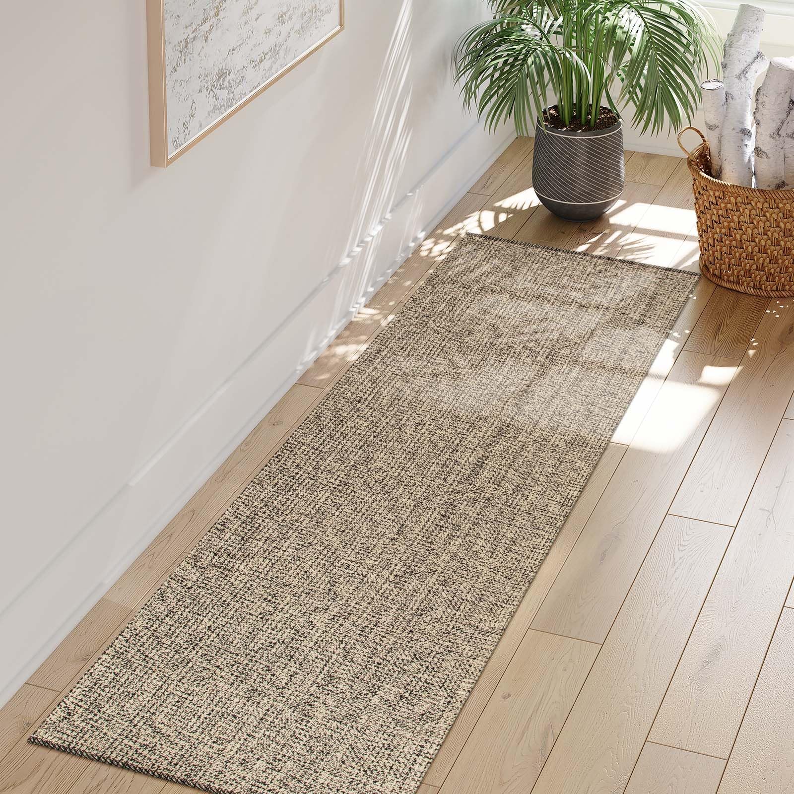 LEEVAN Hallway Runner Rug 2.6' x 8', Natural Braided Kitchen Runner Rug, Washable Woven Reverisible Bathroom Runners, Farmhouse Entryway Rugs,