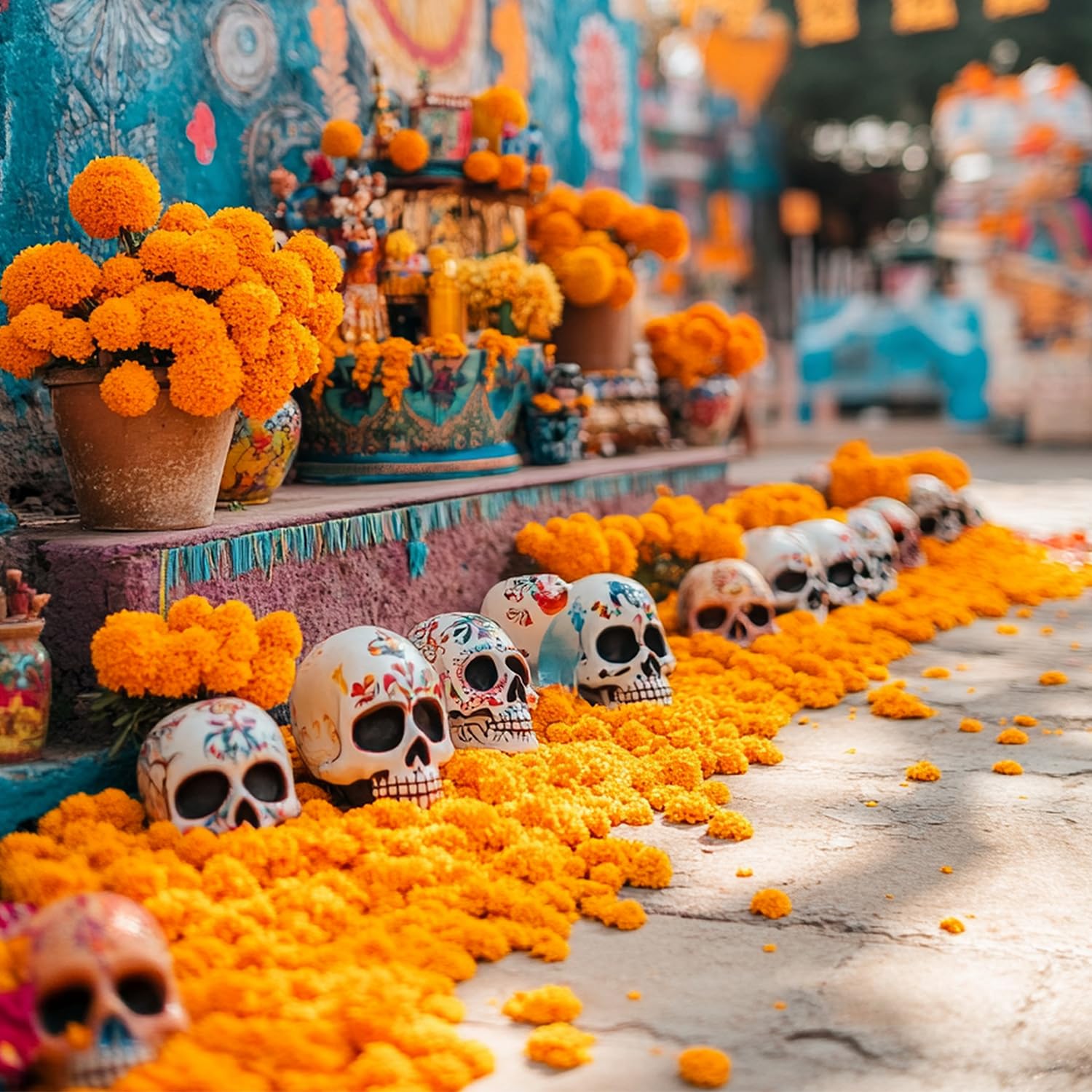 Ringelblumen-Blumen, mexikanische Seiden-Ringelblumen, künstliche Blumen mit Stielen für den Tag der Toten, Dia de Los Muertos Diwali, Dekoration, Halloween, DIY, Ringelblumen-Girlande für