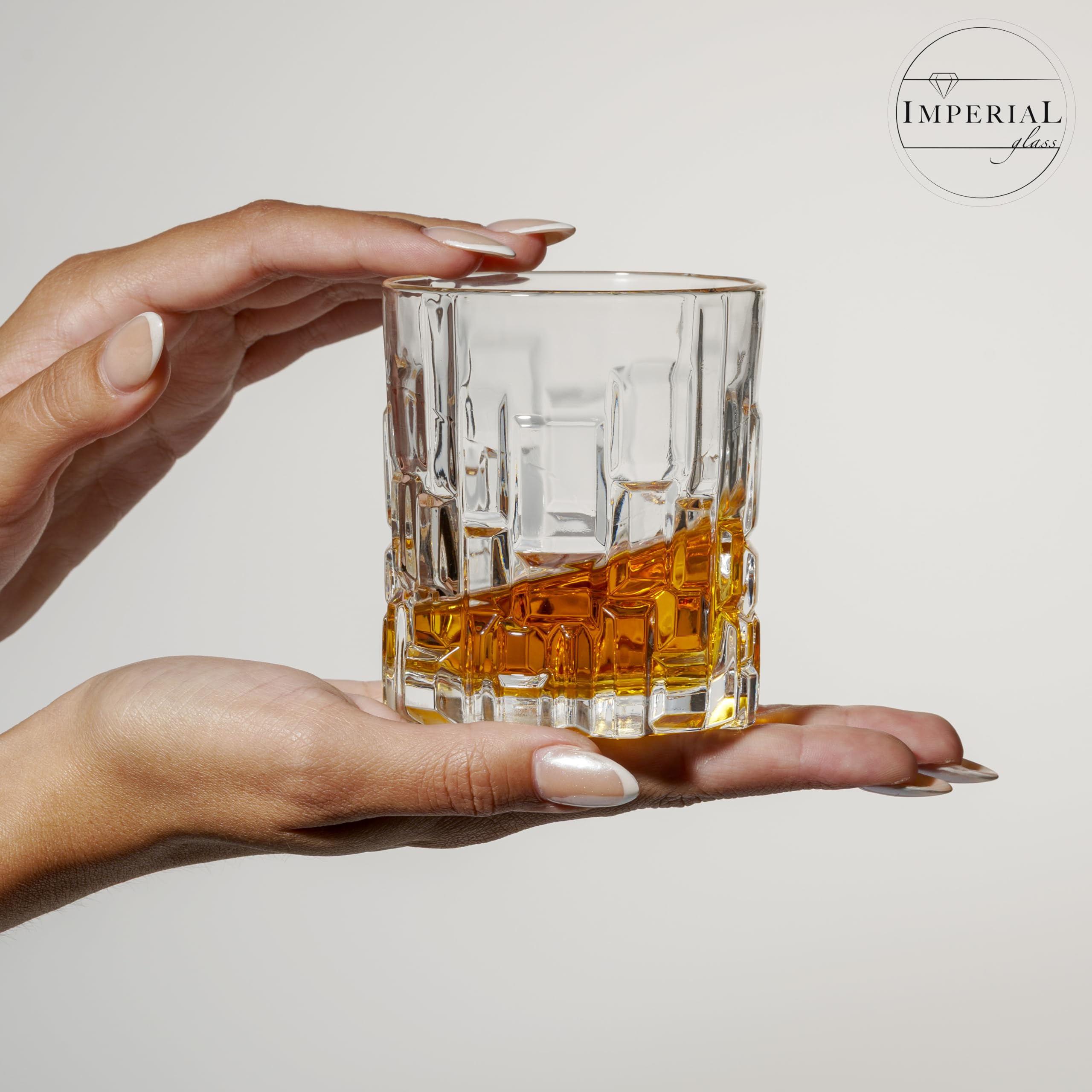 Szklanki do whisky 330 ml, zestaw 6 sztuk, ze szkła kryształowego, ze strukturą reliefową i masywnym dnem, nadają się do mycia w zmywarce