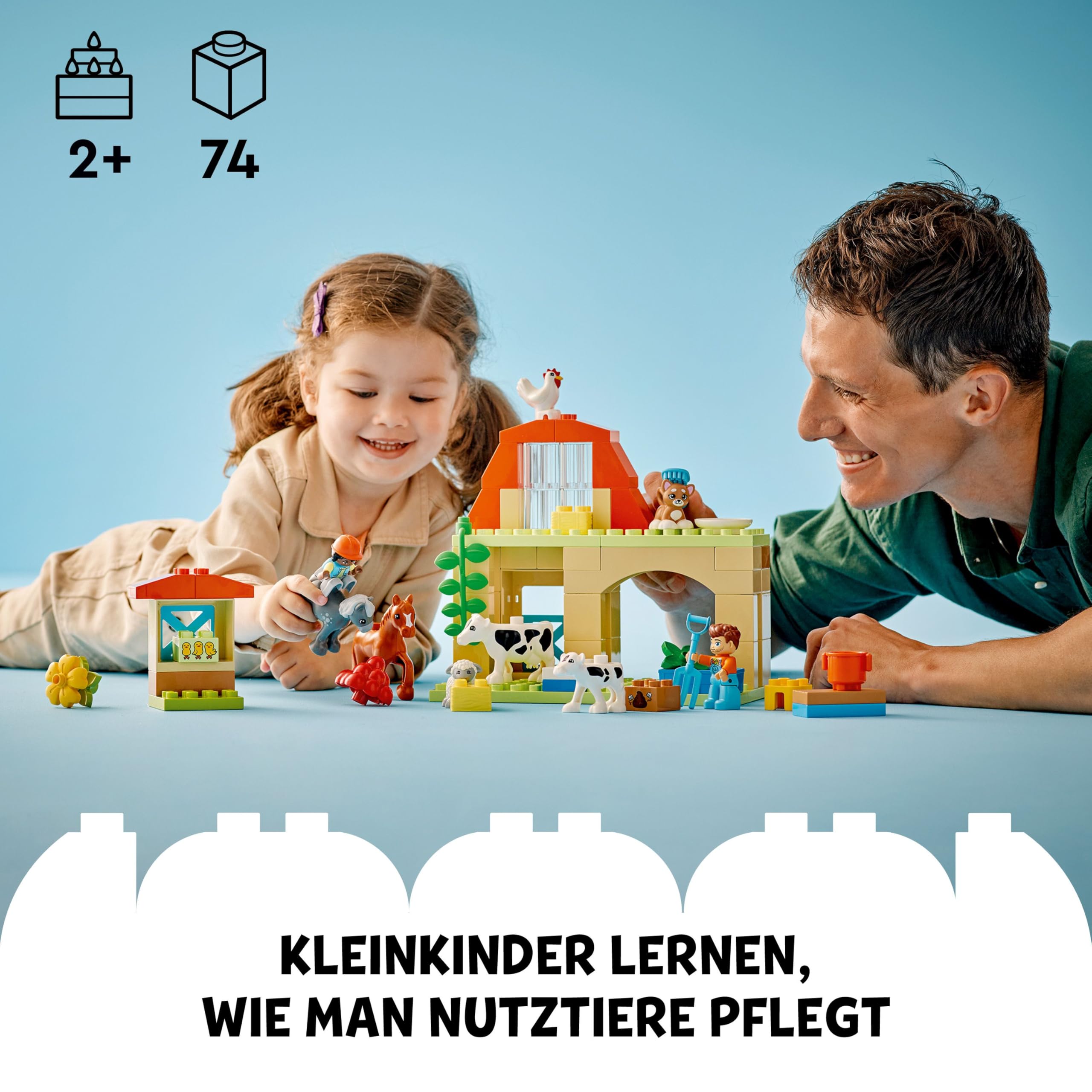 LEGO DUPLO Town Tierpflege auf dem Bauernhof - Spielzeug für Kinder - Montessori Spielzeug -Bauernhof mit Tierfiguren - Pferd, Kuh und Huhn - Lernspielzeug für Mädchen und Jungen ab 2 Jahren - 10416