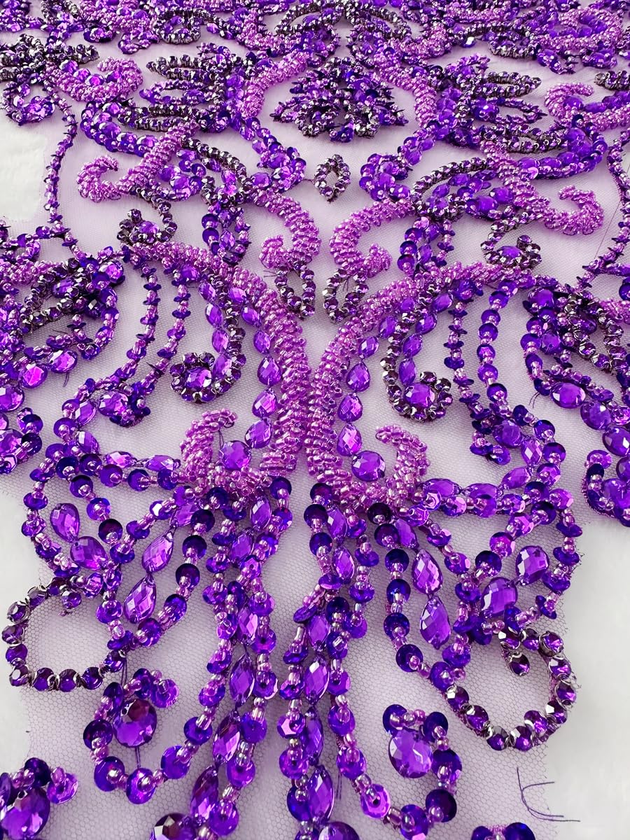 Handsewn Purple Rhinestone Applique Patches - Sew On Crystal Bead Trim For Dresses & Clothing