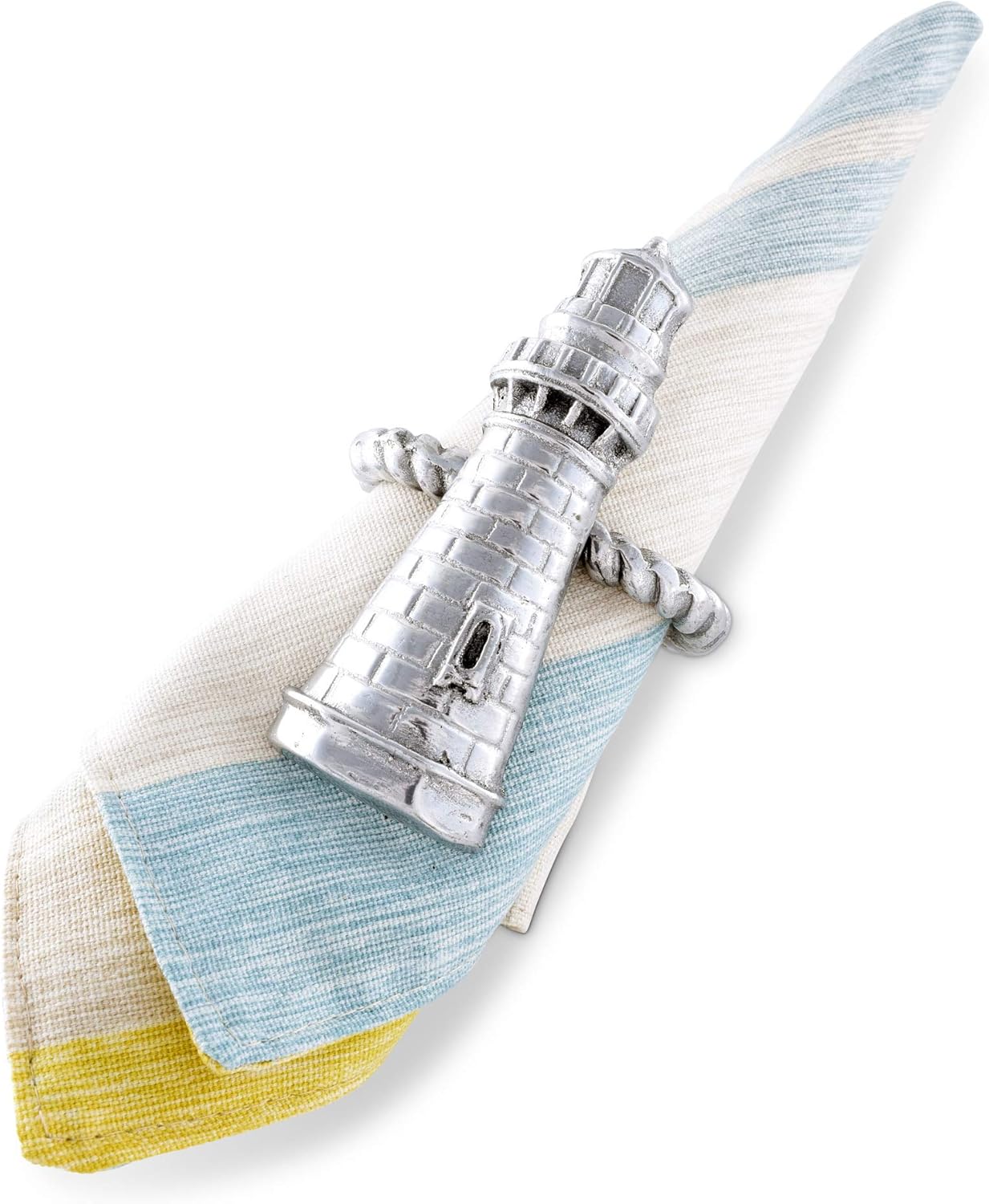 Arthur Court Aluminum Lighthouse Napkin Rings; Coastal Sea Ocean Collection Set of 4 Artisan Crafted Designer Rings 4.25 inch x 2 inch