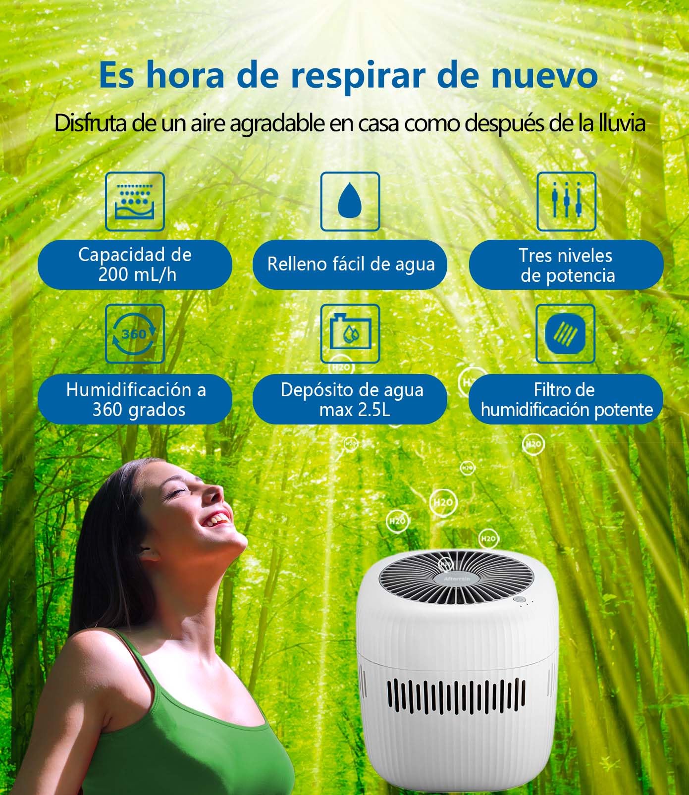Mini humidificador de 2,5 litros para dormitorio oficina hotel USB sin niebla