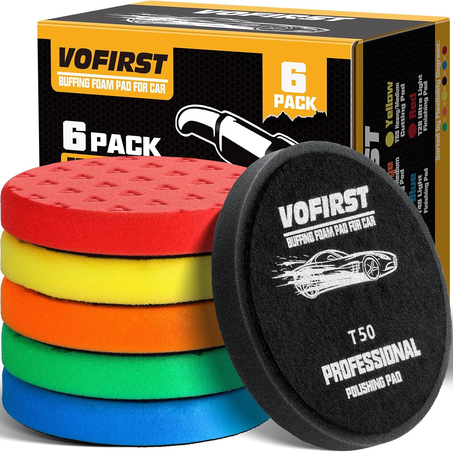 6 pcs 7.5 inch buffing pads, polishing pads for 7 inch 180mm backing plate compound buffing sponge pads cutting polishing pad kit for car buffer boat polisher compounding, polishing & waxing 7.5 inch 6p