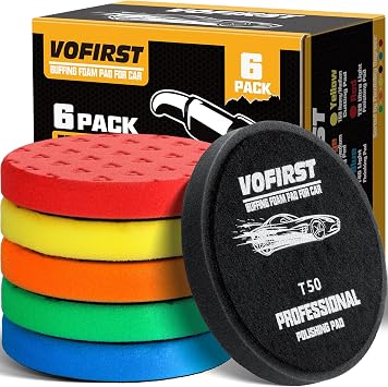 Polishing Pad 7.5 Inch 6 Pack Foam Buffing Pads for Car Detailing | Efficient Large Area Polishing Performance Color-Coded Foam Selection for Multiple Applications