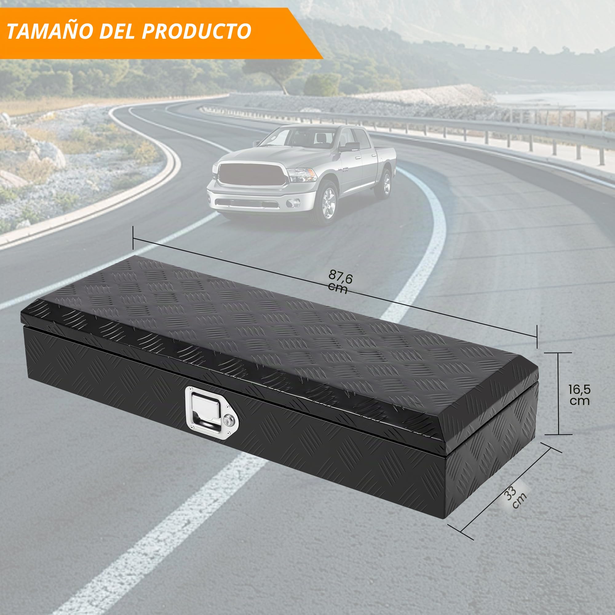 Caja De Herramientas De 30 Pulgadas Para Caja De Camioneta, Resistente, De Aluminio Con Placa De Diamante y Cerradura, Organizador Seguro Para Camionetas, Remolques
