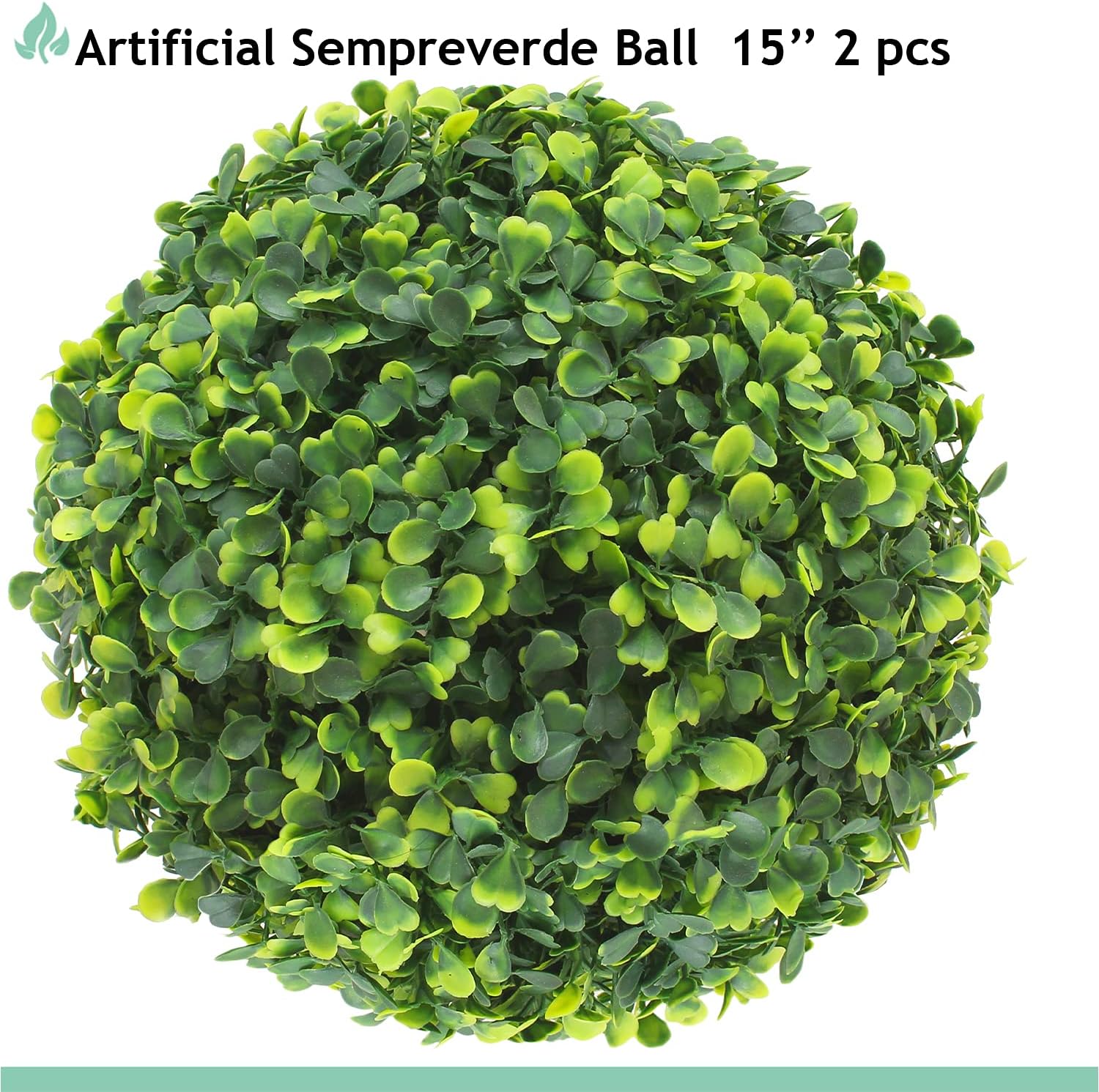 SunnyRoyal Topiary Ball Artificial Outdoor Boxwood Balls Topiary Lifelike Plants, Round Topiary for Indoor/Outdoor Decore, Sempreverde Green 15 Inch, 1 Piece -