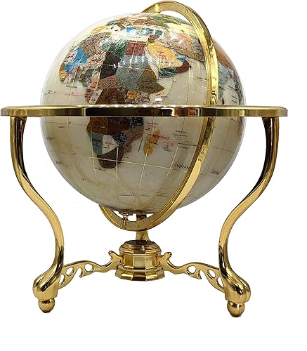 Miniatura 10 de Unique Art Since 1996 - Globo del mundo con piedra preciosa roja y trípode con soporte de aleación de zinc plateado (8.661 in/9 pulgadas/rojo océano)