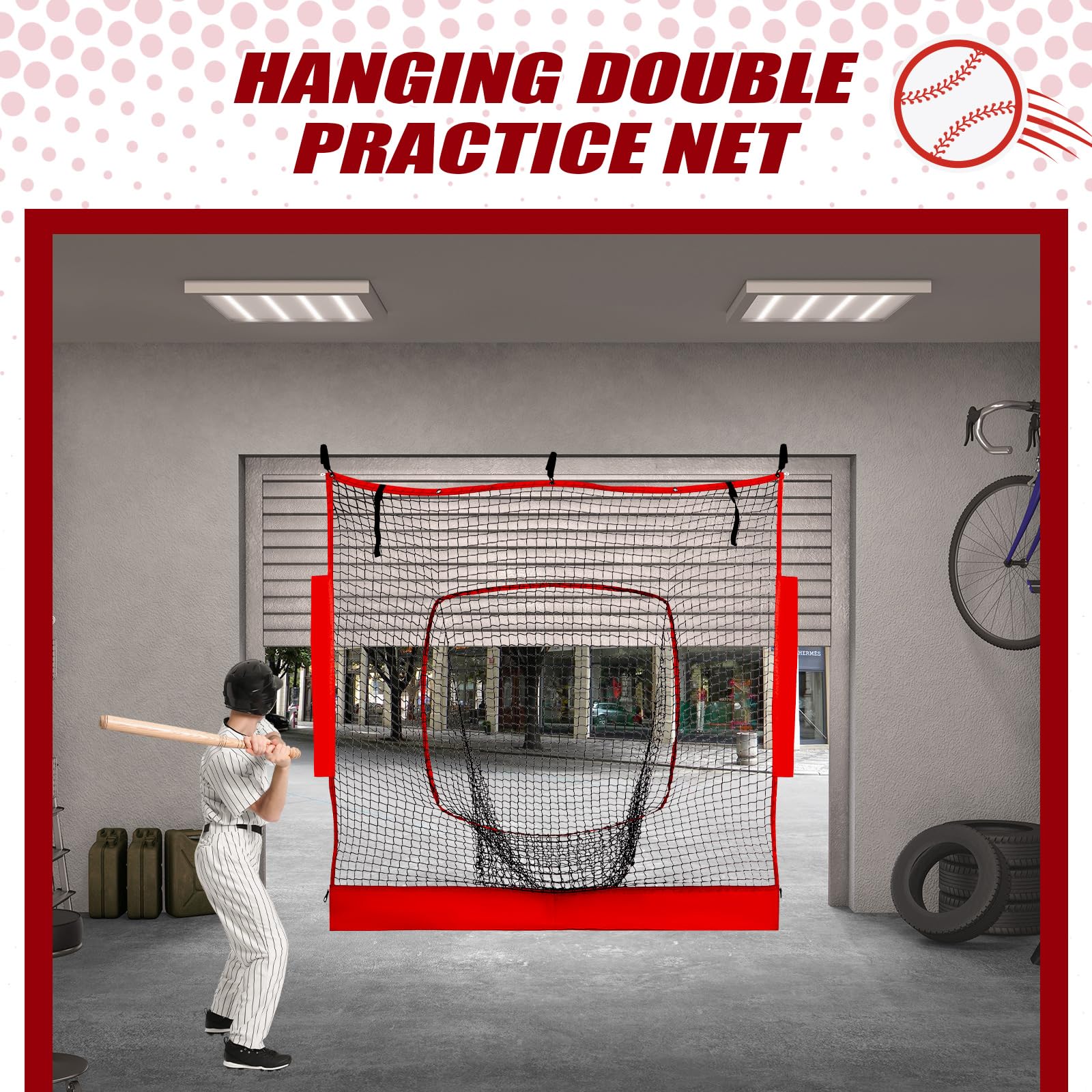 RoundFunny Hanging Baseball Net (Net Only) 7x7 ft Softball Practice Baseball Hitting Softball Pitching Replacement with Adjustable Straps for Garage Indoor Outdoor Backyard