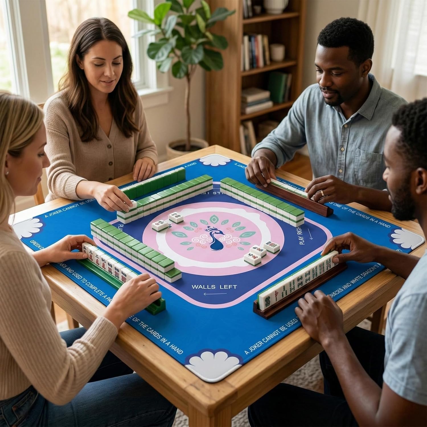 Ultra Non-Slip & Noise-Reduction Mahjong Mat, Foldable 32.6" Mahjong Mat for Table Protects Mahjong Tiles & Fits Most Mahjong Tile Sets, Essential Mahjong Accessories for Game Night (Blue)