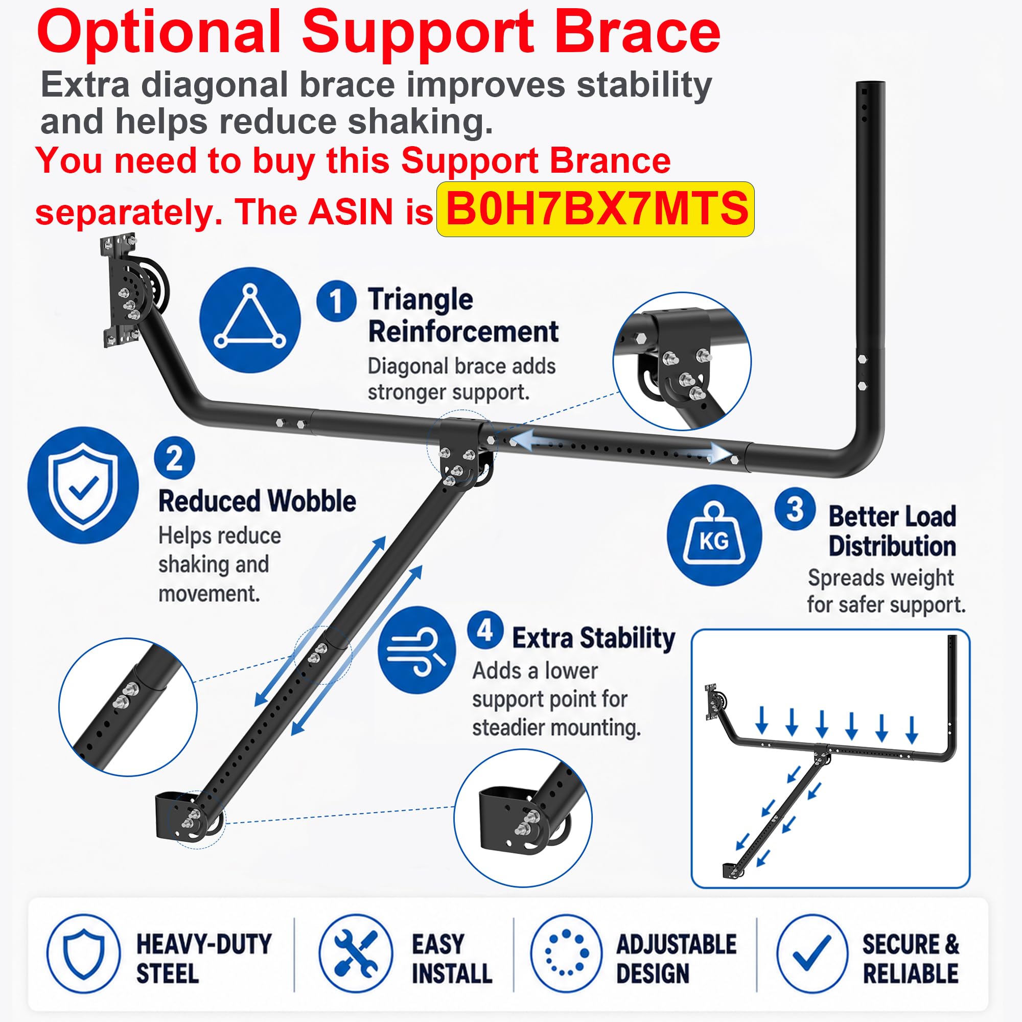 Mât d'antenne pour avant-toit long, support réglable en longueur, support