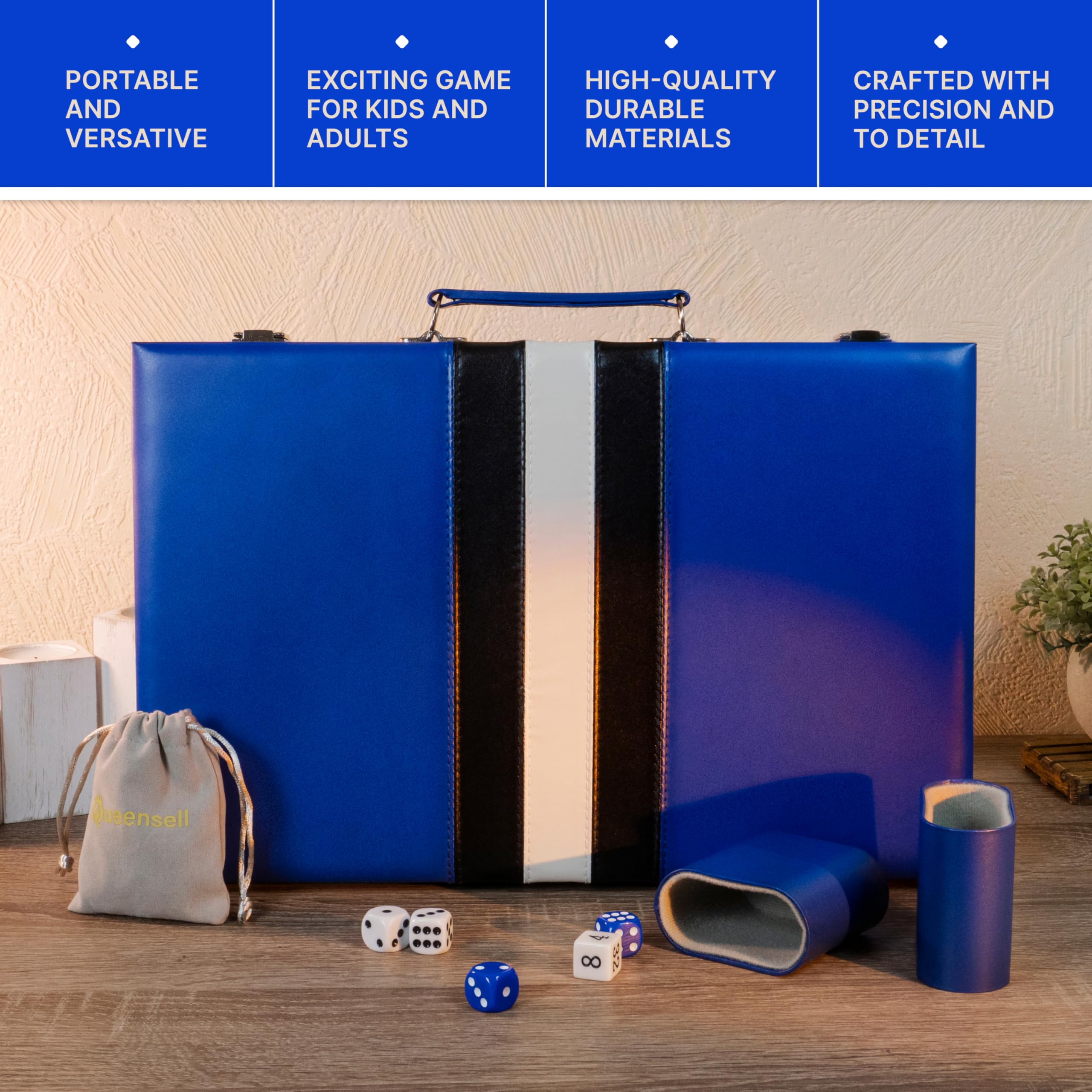 Zestaw do gry w backgammon dla dorosłych – 38 cm, gra planszowa ze skóry PU, klasyczny zestaw dla 2 graczy, 32 klocki, kostkami i kubkami