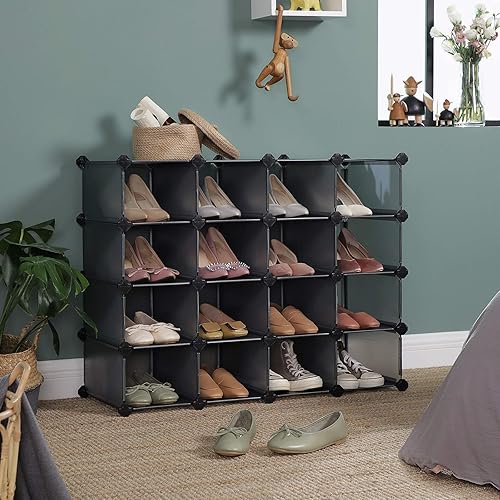 Miniatura 5 de SONGMICS Zapatero unidad organizadora de plástico de 15 ranuras que ahorra espacio ideal para entrada pasillo garaje 445 x 142 x 346 pulgadas gris