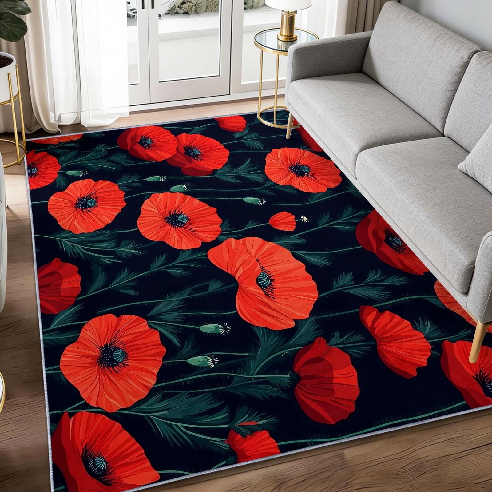 Alfombra de sala de estar segura que no desliza de diseño botánico