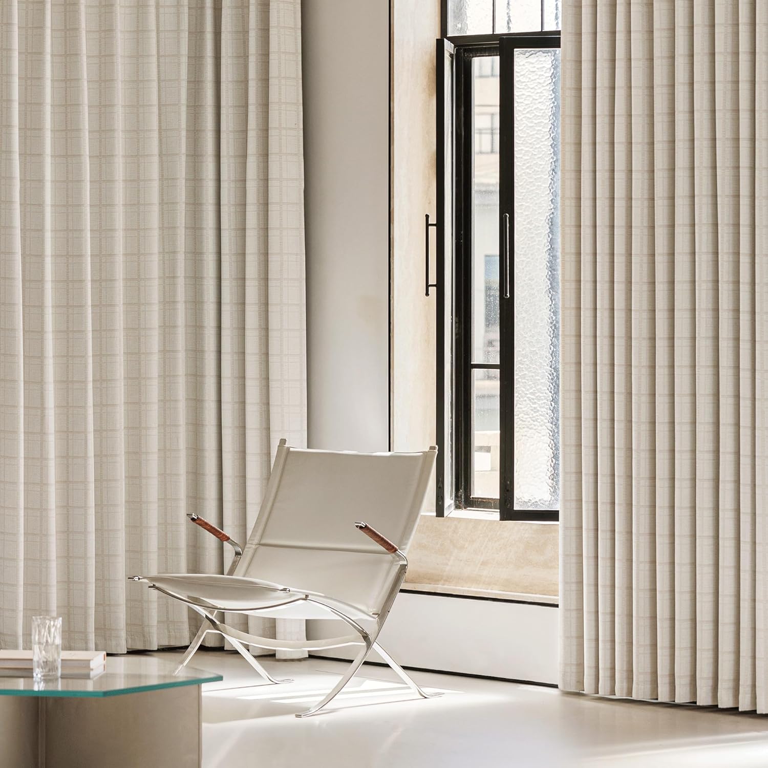 Beauoop Beige Plaid Jacquard Blackout Curtains 96 Inches Long 2 Panels for Bedroom Living Room Gingham Checkered Room Darkening Thermal Insulated Soundproof Grommet Window Drapes, 52x96 2 Set