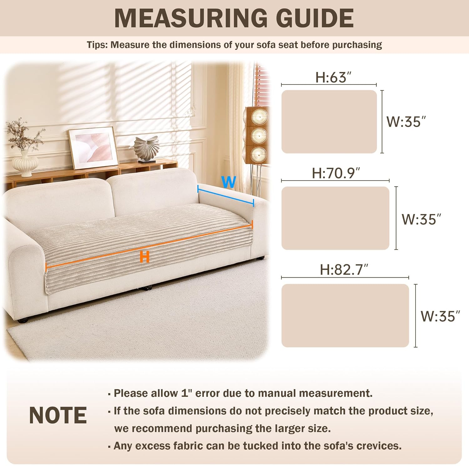 MEETSKY Couch Covers for Sofa, 100% Waterproof Dog Couch Cover, Non-Slip Sofa Slipcovers, Washable Couch Covers for 3 Cushion Couch Sofa Pet Friendly, Soft Dog Bed Cover, Khaki, 35" x 70.9"