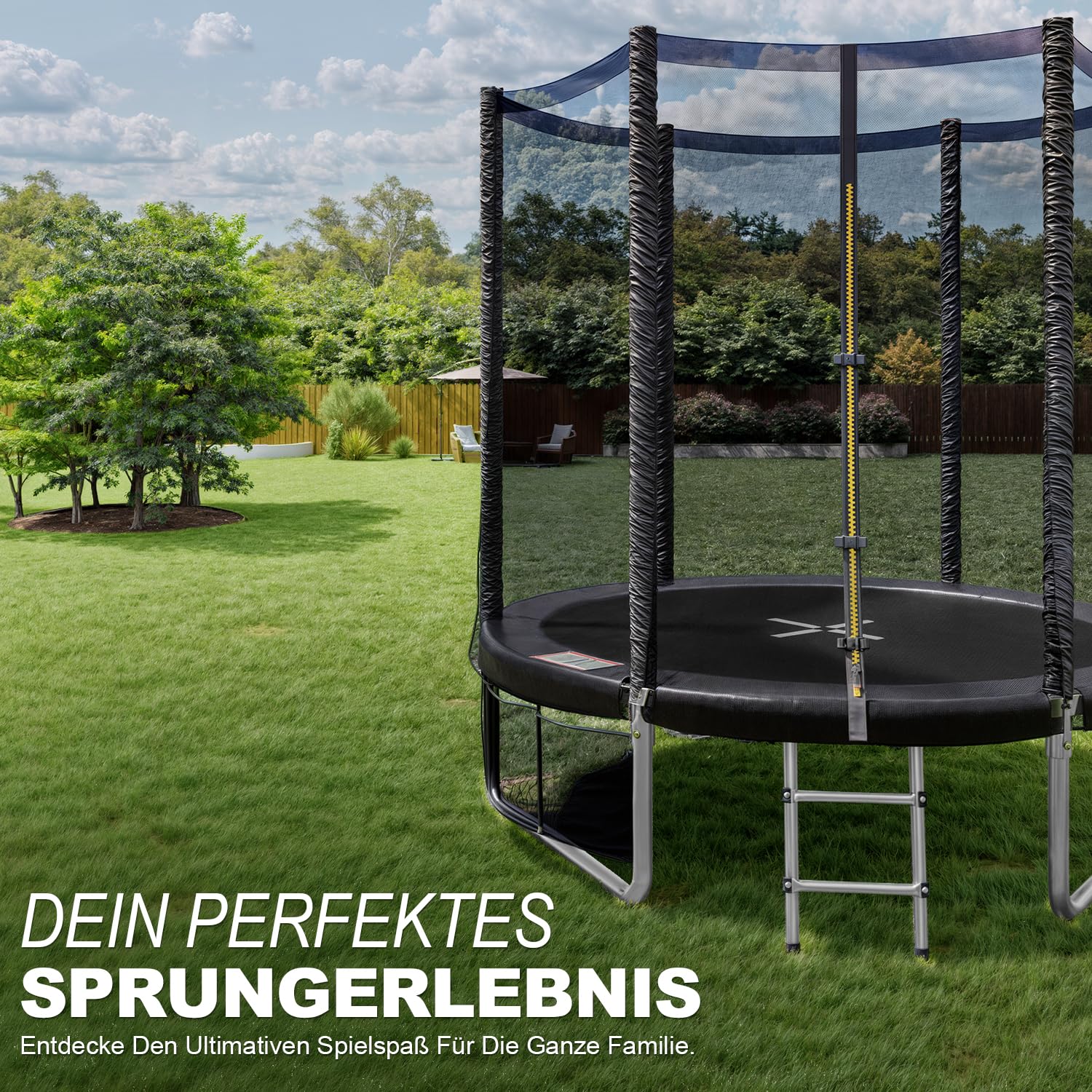 JUMMICO Trampolin Outdoor Ø 183/228/305/366/427 cm, GS-Zertifizierung Gartentrampolin für Kinder mit Leiter und Seitentasche