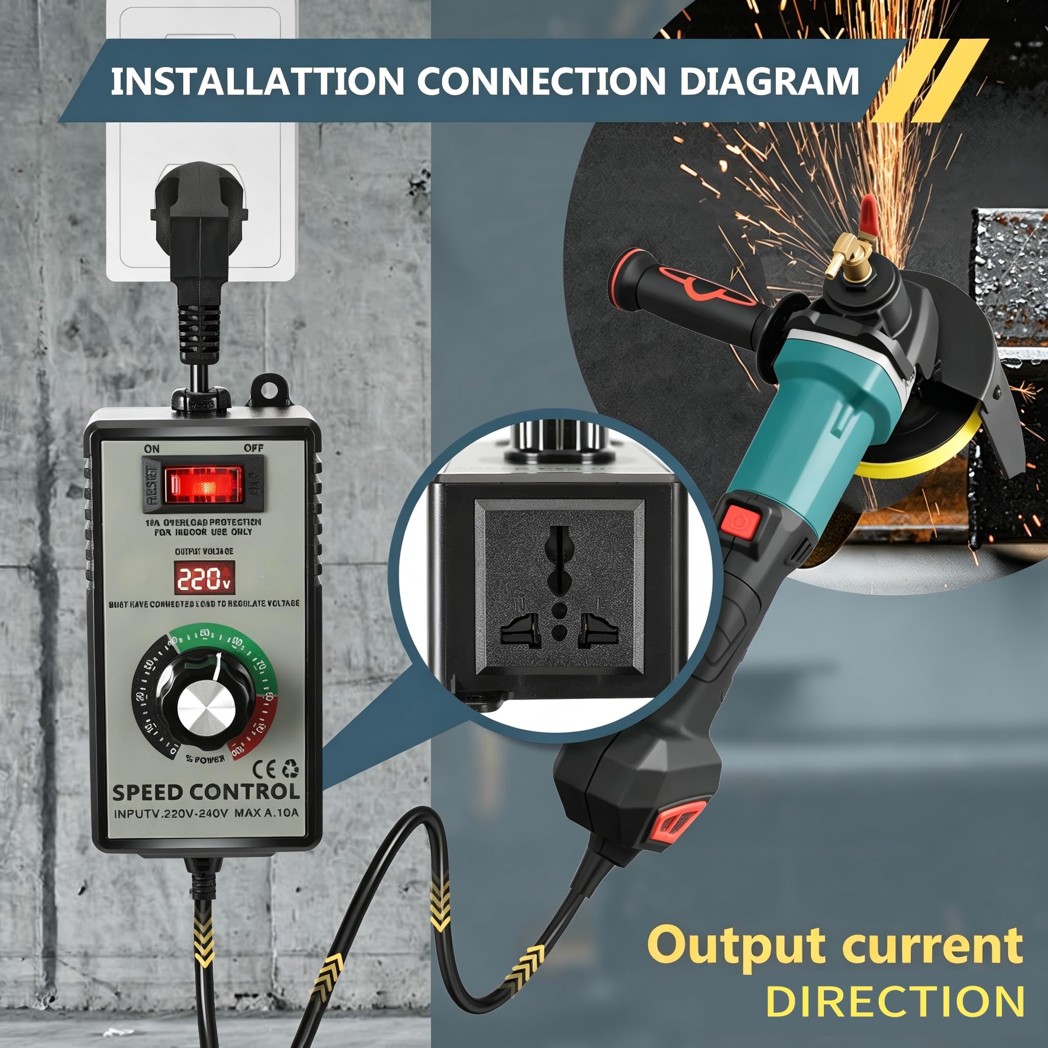 Drehzahlregler 230V für Motor – Elektronischer Spannungsregler mit stufenloser Geschwindigkeitssteuerung, ideal für Winkelschleifer, Ventilatoren & Handbohrmaschinen