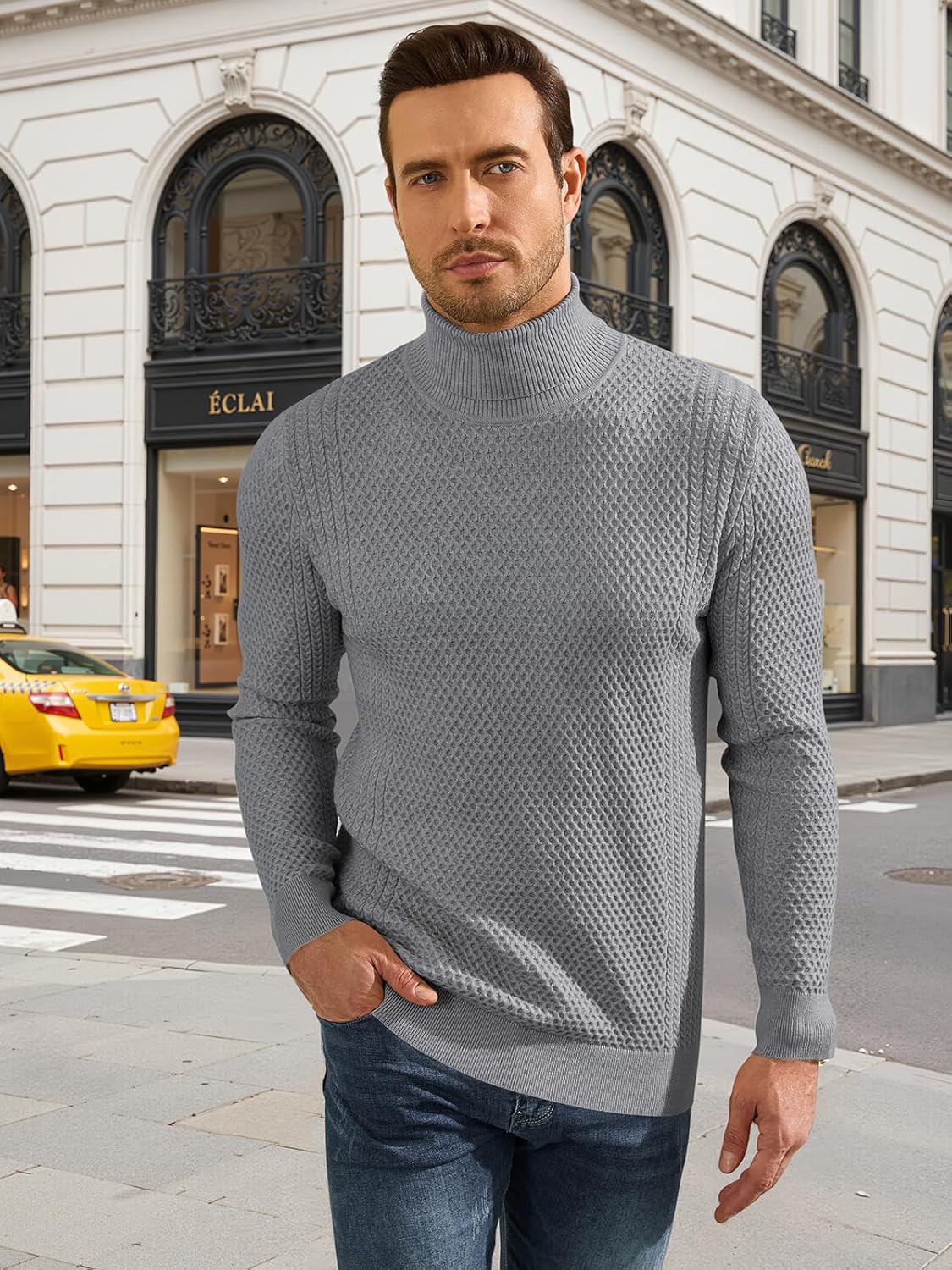 Men's Slim Fit Turtleneck Long Sleeve Sweater Casual Knitted Twisted Pullover Sweaters - Image 2