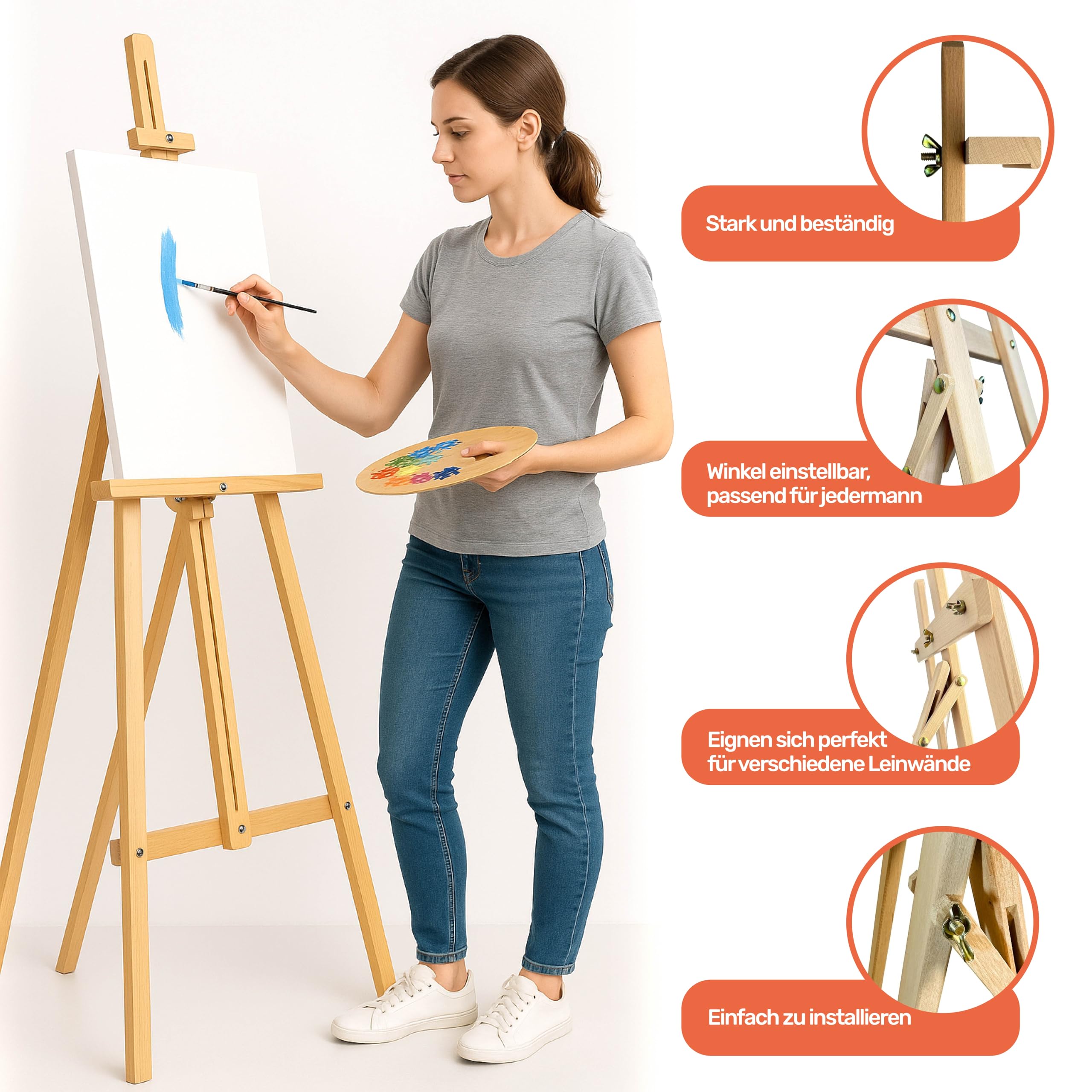 XXL Staffelei Groß 170 cm Buchenholz verstellbar für Leinwand bis 100 cm Atelier-Staffelei