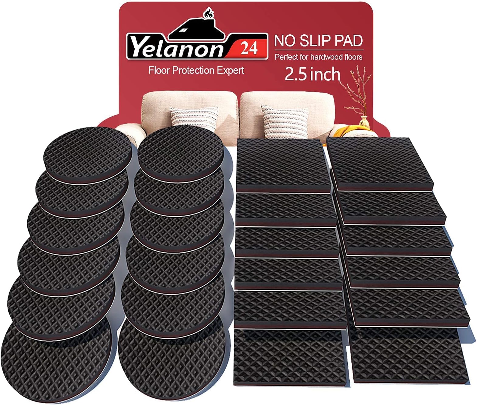 Yelanon 24pcs Furniture Pads Floor Protectors, Rubber Feet for Legs