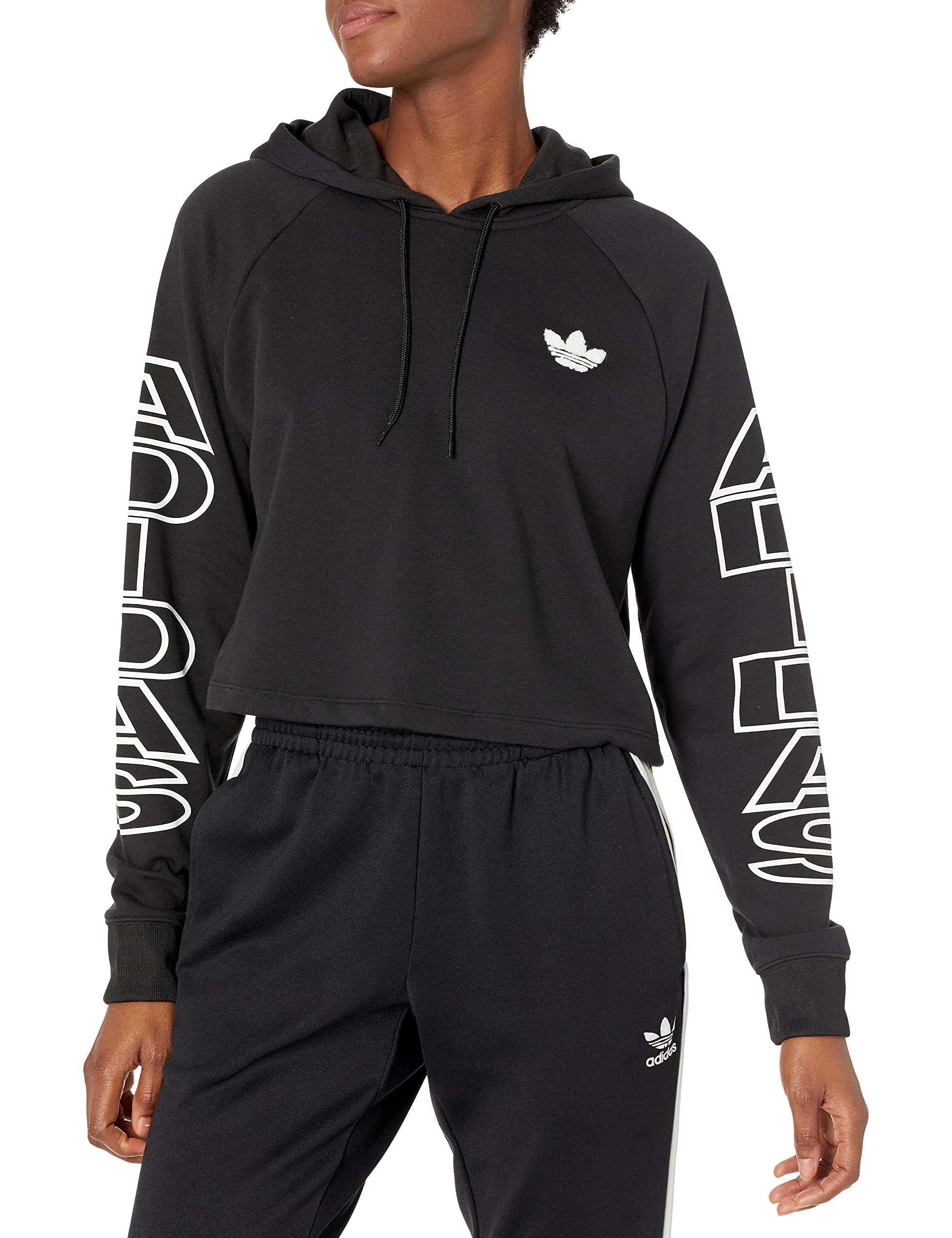 adidas Originals Women's Cropped Letter Hoodie, Black, Large