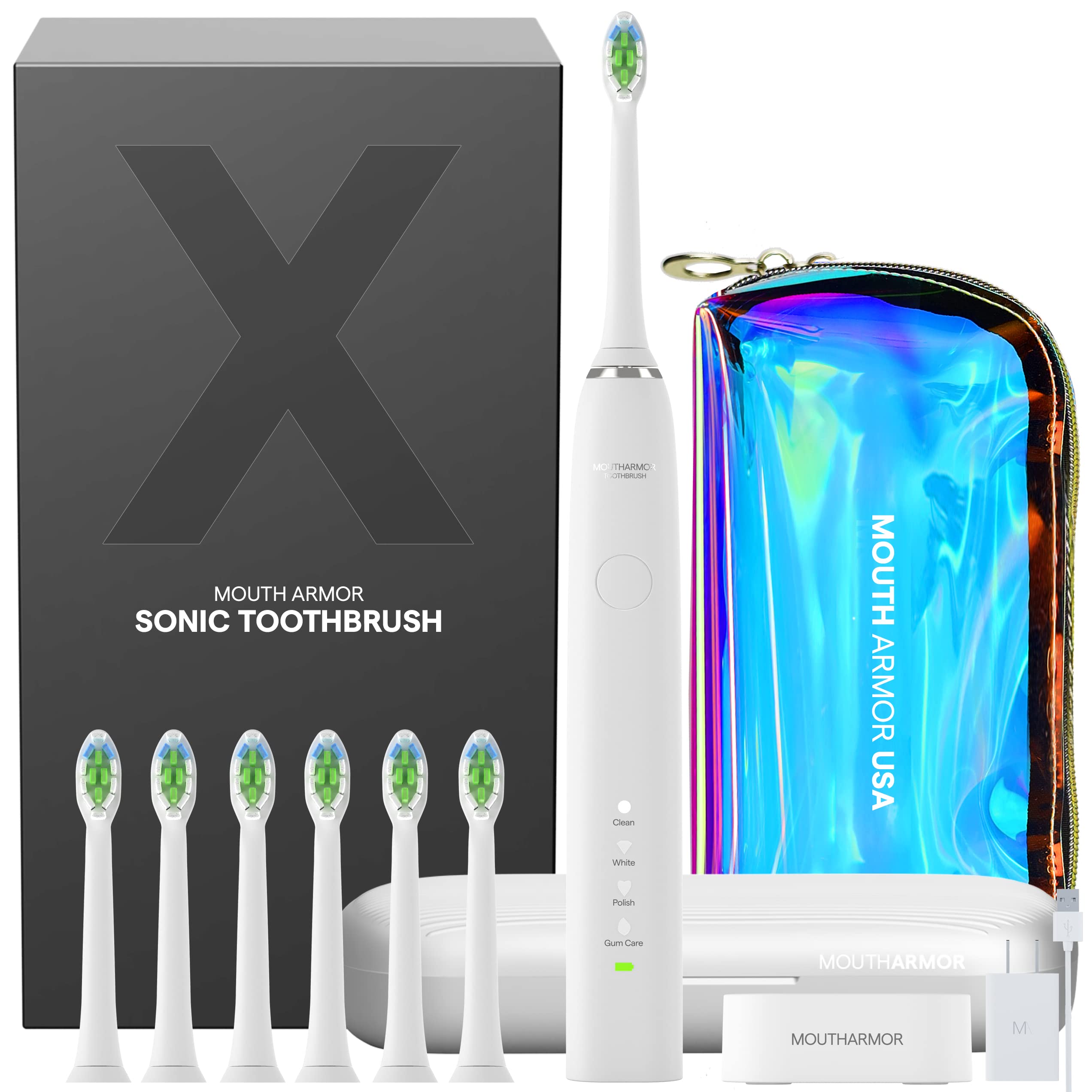 MOUTHARMOR Mouth Armor Electric Toothbrush Sonic Toothbrush with Travel Case and 4 Brush Heads and Wireless Charging