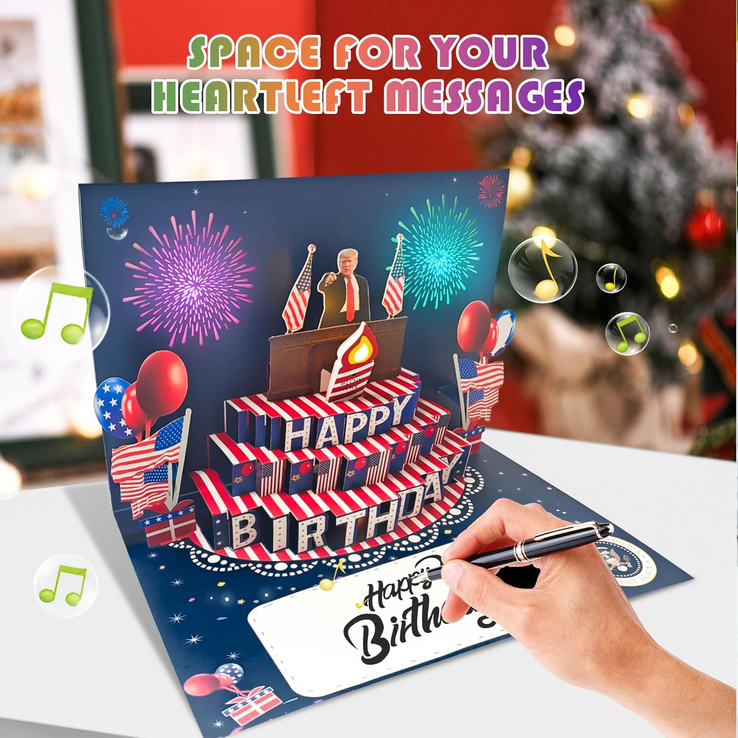 Donald Trump Birthday Card with Lights and Music,3D Pop Up Fireworks Birthday Card with Blowable Candle,Greeting Cards,Birthday Gifts for Mom Women Men Kids Child Dad Father Wife - Image 3