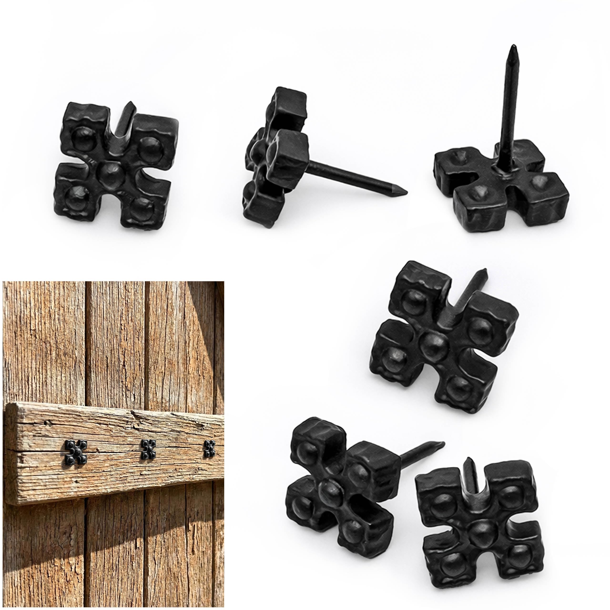 Medieval Iron Clavos Decorative Nails (Set of 6) - Cast Iron Clavos for Wood | Rustic Decorative Nail Heads, Nailhead Studs & Gothic Bolts for Doors &