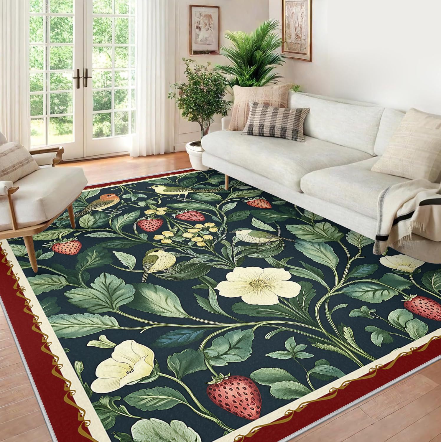 Tapis botanique vert idéal pour réveiller la décoration de votre salon vegetal