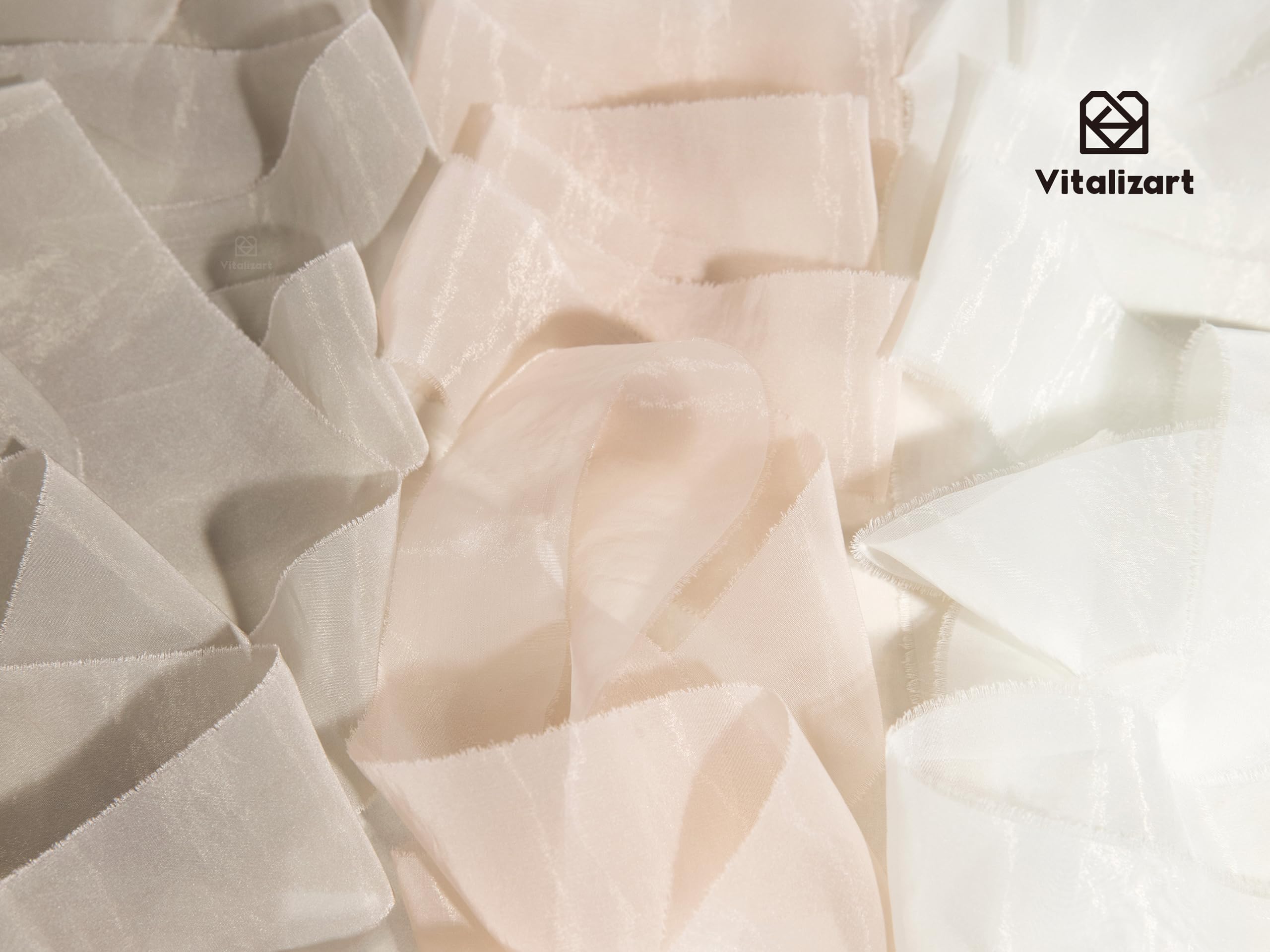 Vitalizart Organza Ribbon Frayed Sheer Organza White Pink Grey Set 1.5" Silk Like Ribbons for Valentines Day Gift Wrapping Craft Flower Bouquet Wedding Invitations Mesh Fabric 15 Yards