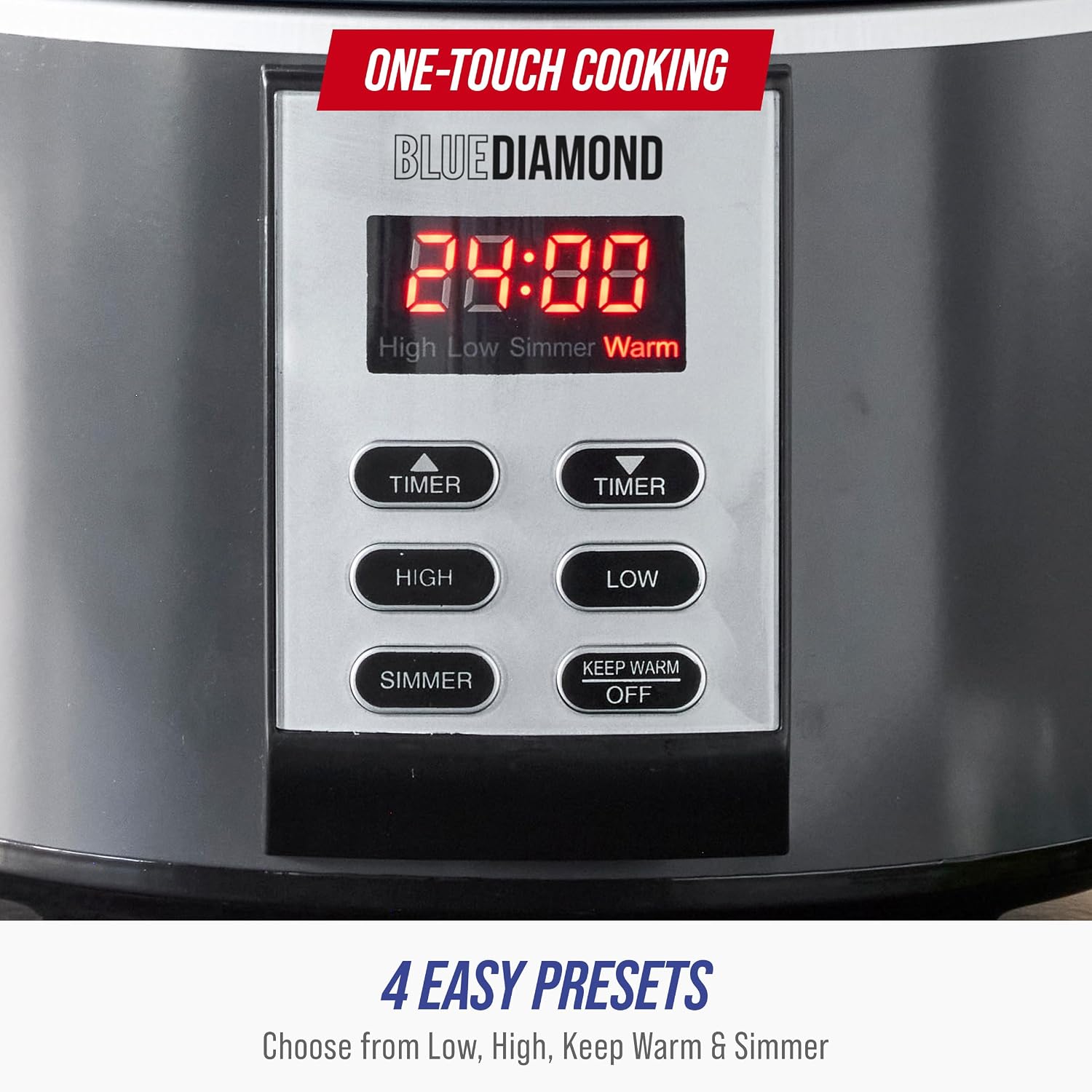 Blue Diamond 5QT Hinged-Lid, Nonstick PFAS Free Ceramic Slow Cooker, Dishwasher Safe Removeable Crock, 4 Presets Including Delay and keep Warm, Graphite