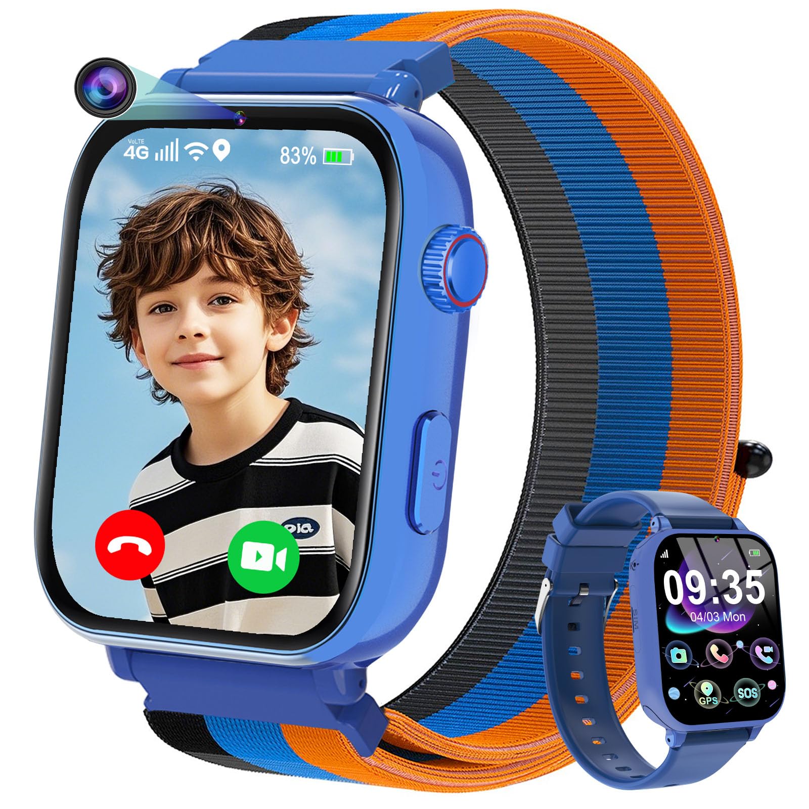 4G Smartwatch Bambini, Kids Smart Watch Intelligente con GPS, SOS, WIFI, Chat Vocale, Videochiamata, Modo Classe, Giochi Sveglia Contapassi Ragazzi Ragazze Orologio Regalo 4 ai 12 anni, Blu Navy
