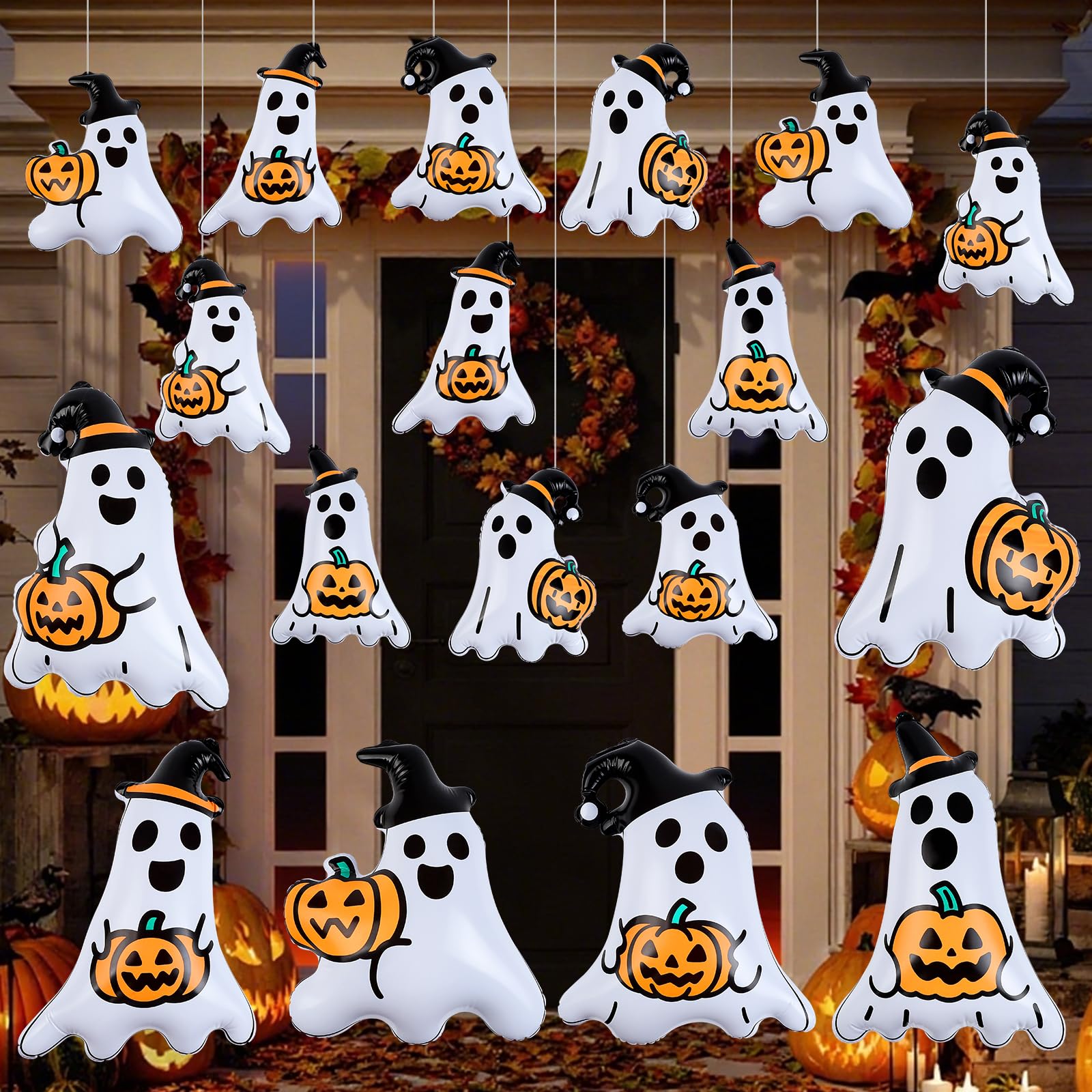 TaoQ C 18 PCS 40 CM, 22 CM Halloween Inflatable Balloons Inflatable Halloween Ghost Decorations PVC Large Ghost Balloons for Haunted House Horror Party Yard Garden Home Decor