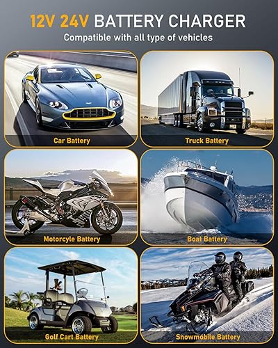 Miniatura 8 de Cargador de batería inteligente de 12 amperios, litio, plomo-ácido (AGM/Gel/SLA), reparación de pulsos, cargador de batería de automóvil, cargador