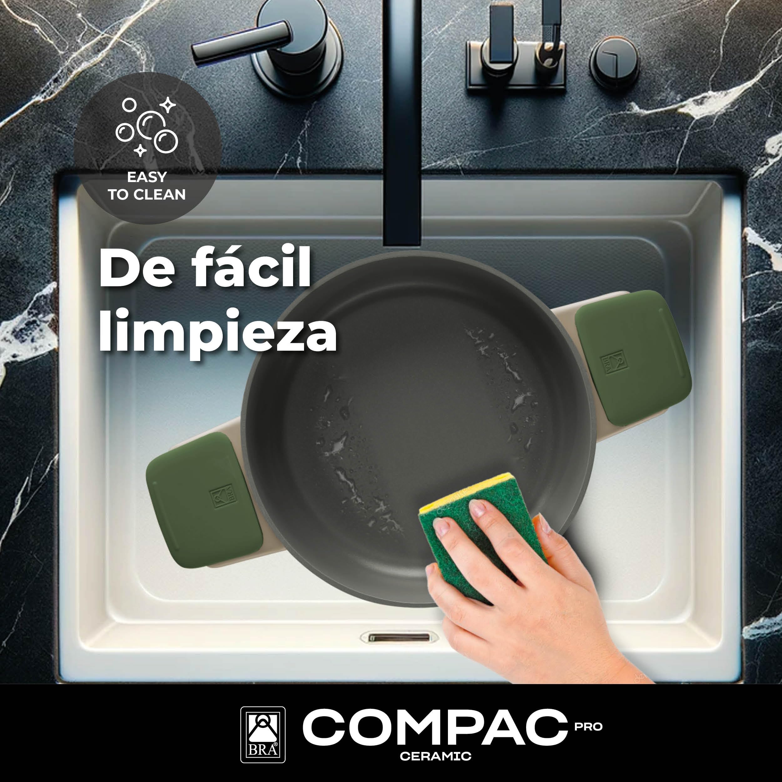 BRA Compac Pro Ceramic | Batería de cocina apilable de 5 piezas, aluminio fundido con antiadherente cerámico, compatible con todo tipo de cocinas, incluida inducción