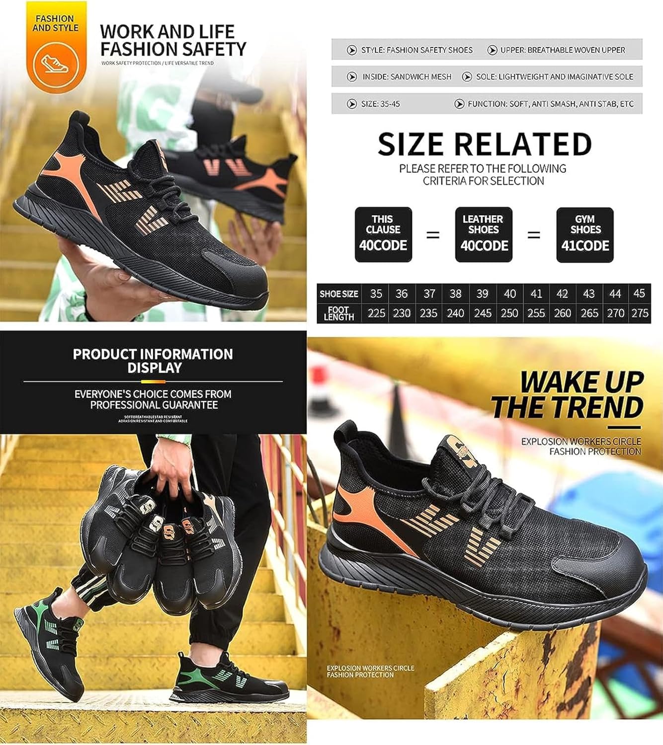 [GOODIWAN] 安全靴 登山靴 メンズ 軽量 通気性 アンチスマッシングアンチピアススチールトゥキャップワークシューズ 安全保