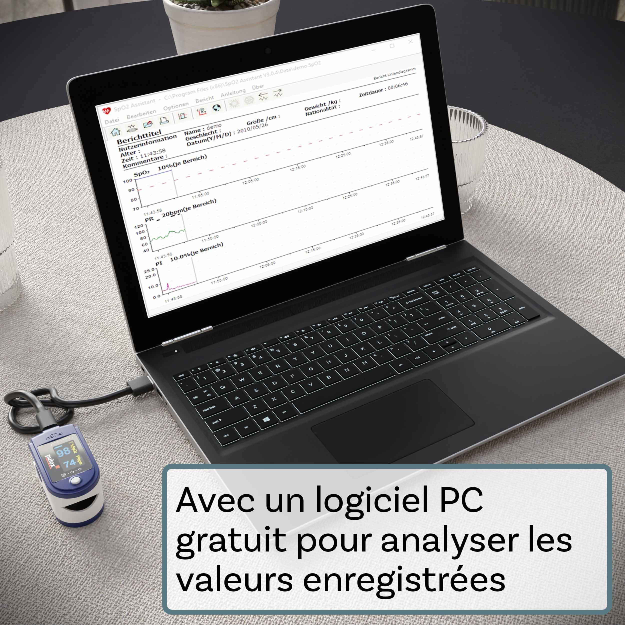 Doigt oxymètre de pouls PO-250 avec Software & Data Cable et la couleur de forme d'onde SpO2
