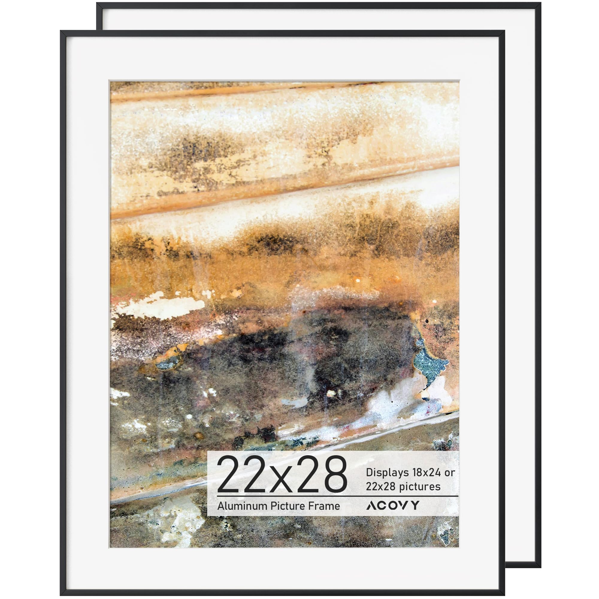 Acovy Black Premium Aluminum Picture Frame with Mat - 22x28 HD Tempered Glass, Metal Photo Frame for Wall Display (Pack of 2) — image 1