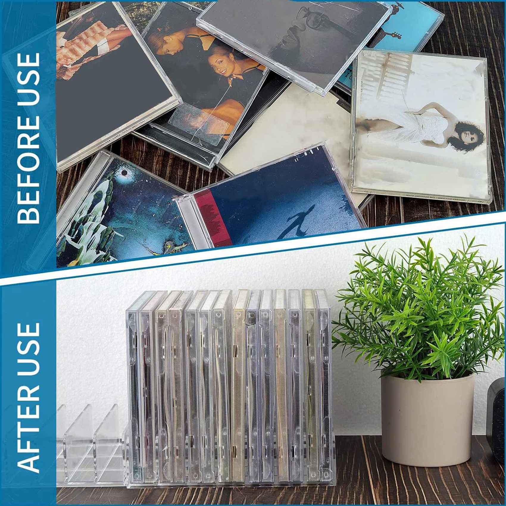 Porta CD in Acrilico Trasparente da 16 Pezzi con Espositore per CD e Dvd Fissabile, Supporto per Organizer per Porta CD, Supporto per Vassoio CD